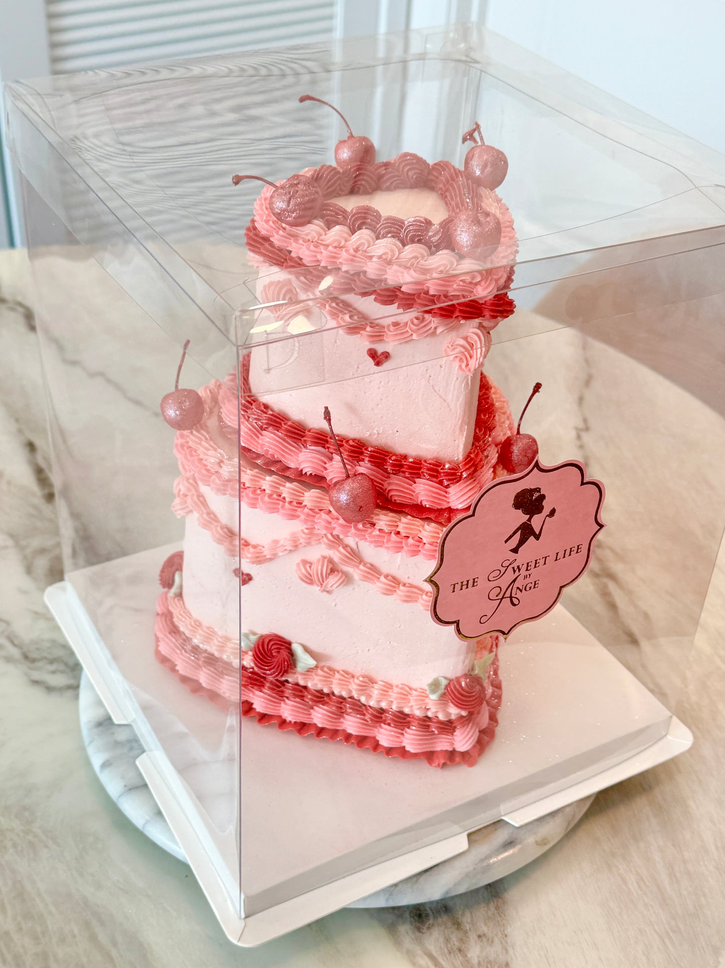 Glitter Hearts Two-Tier Vintage Luxe Cake - 6” & 3” Heart Tiers