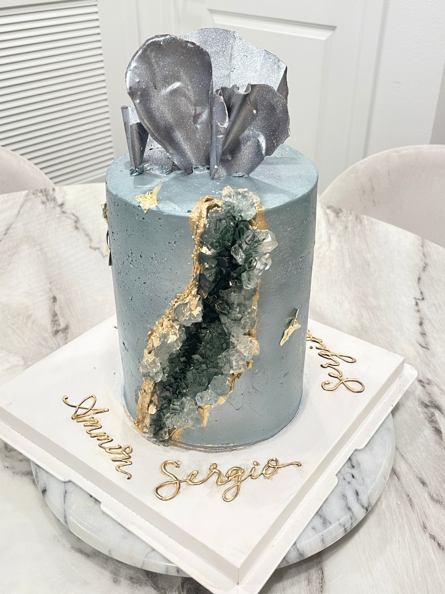 Crystal Cake with 24k Edible Gold Details - 6” Single Tier