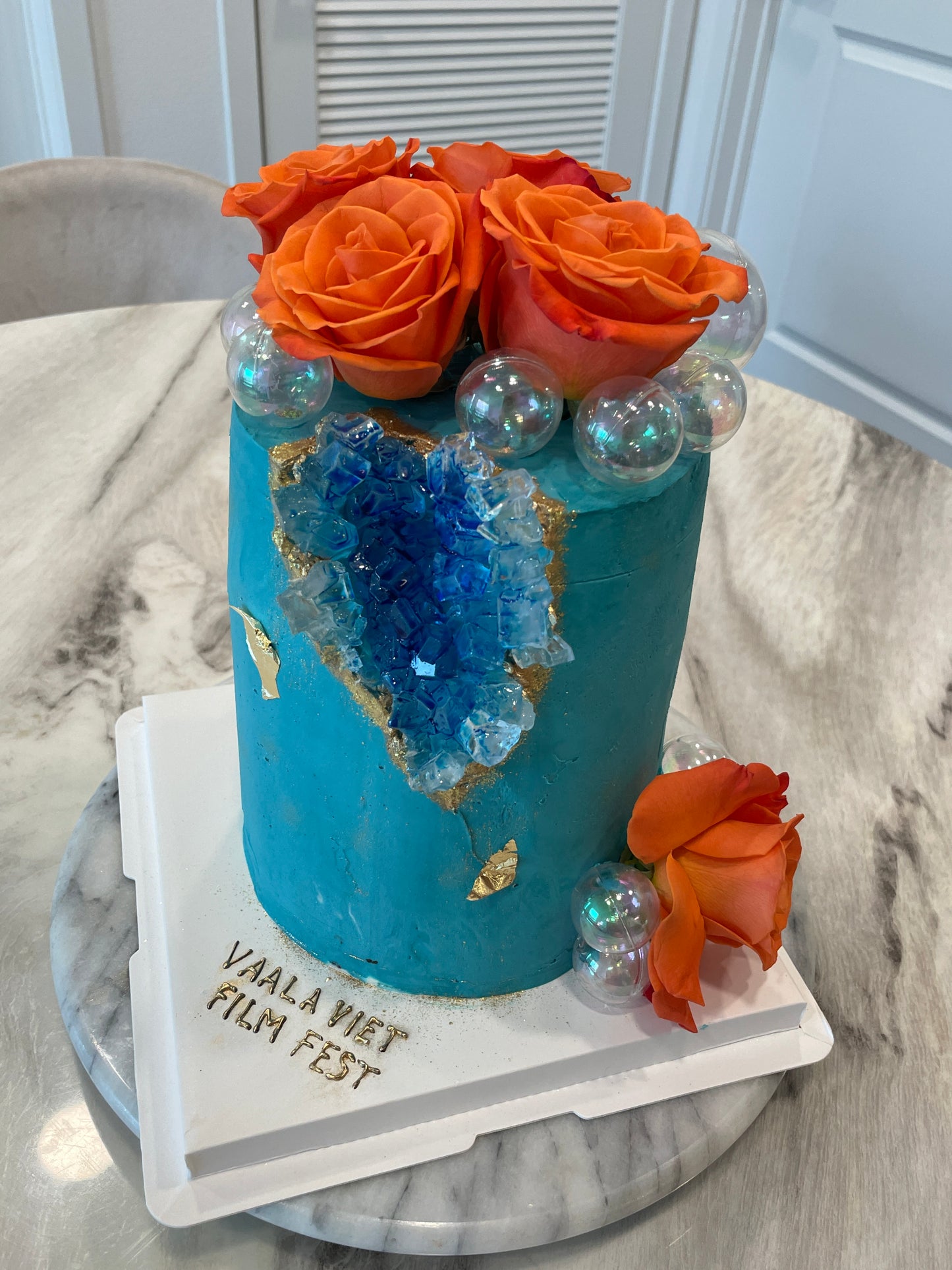 Crystal Cake with 24k Edible Gold Details - 6” Single Tier