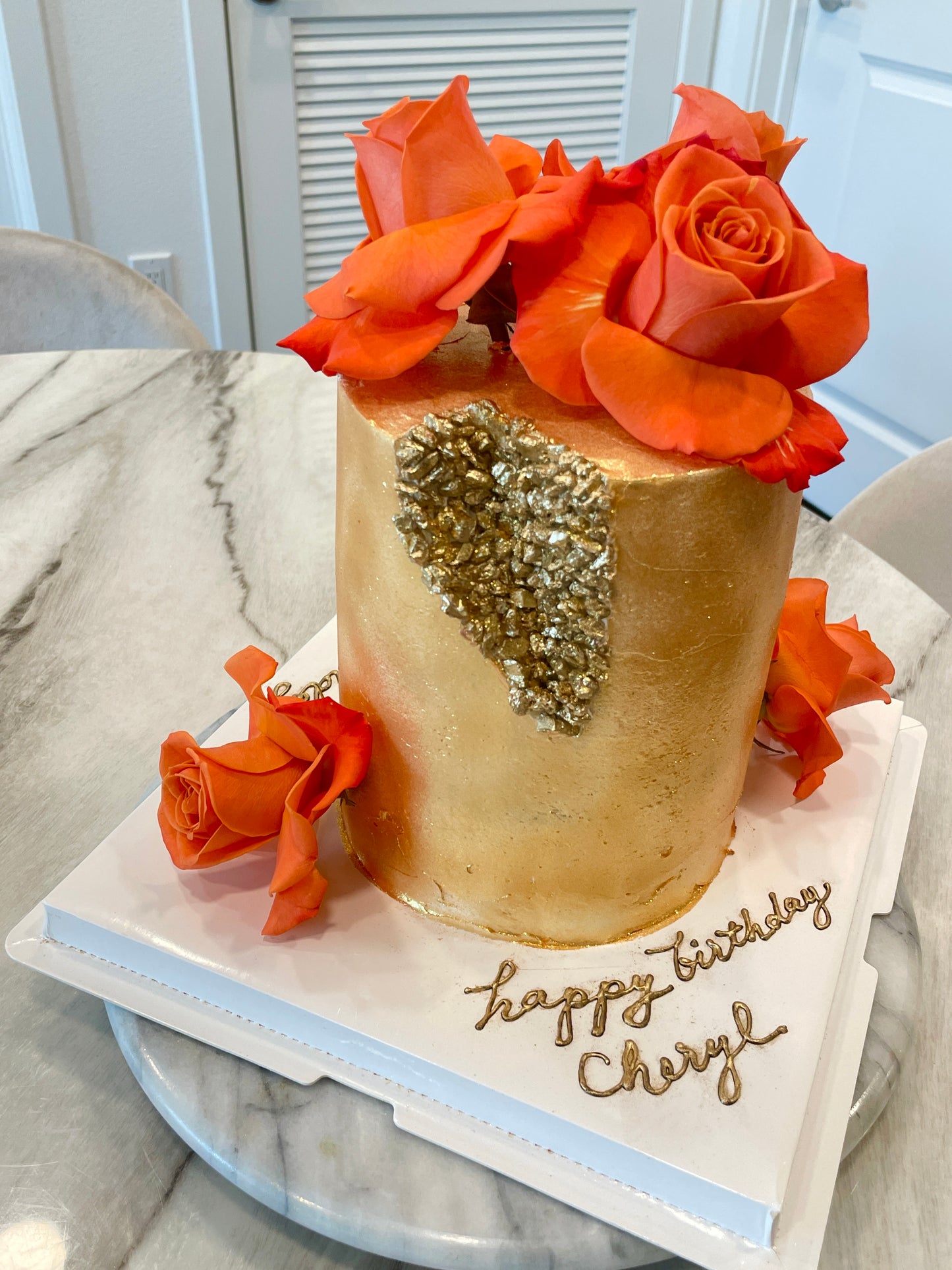 Crystal Cake with 24k Edible Gold Details - 6” Single Tier