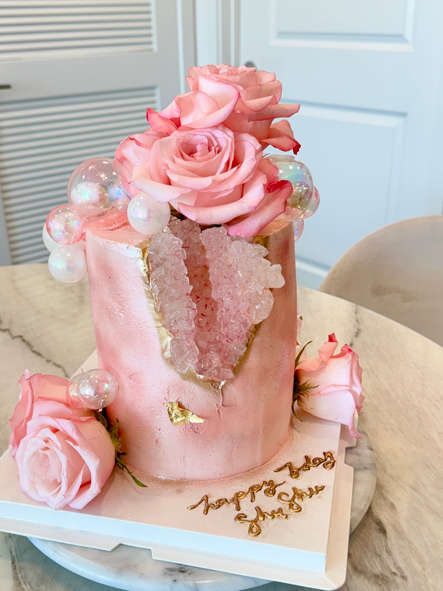 Crystal Cake with 24k Edible Gold Details - 6” Single Tier
